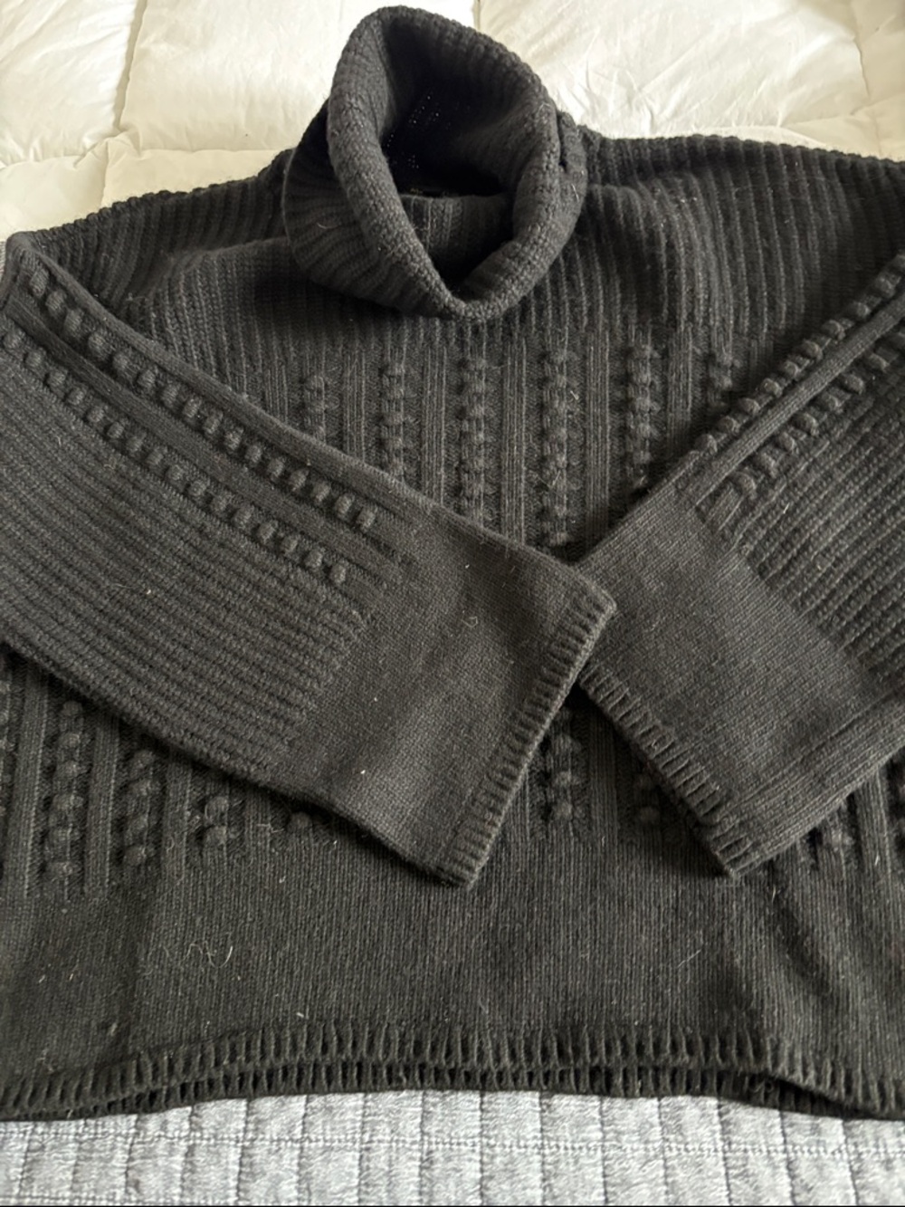 Massimo Dutti Black Cable-Textured Turtleneck Sweater - Picture 1 of 4